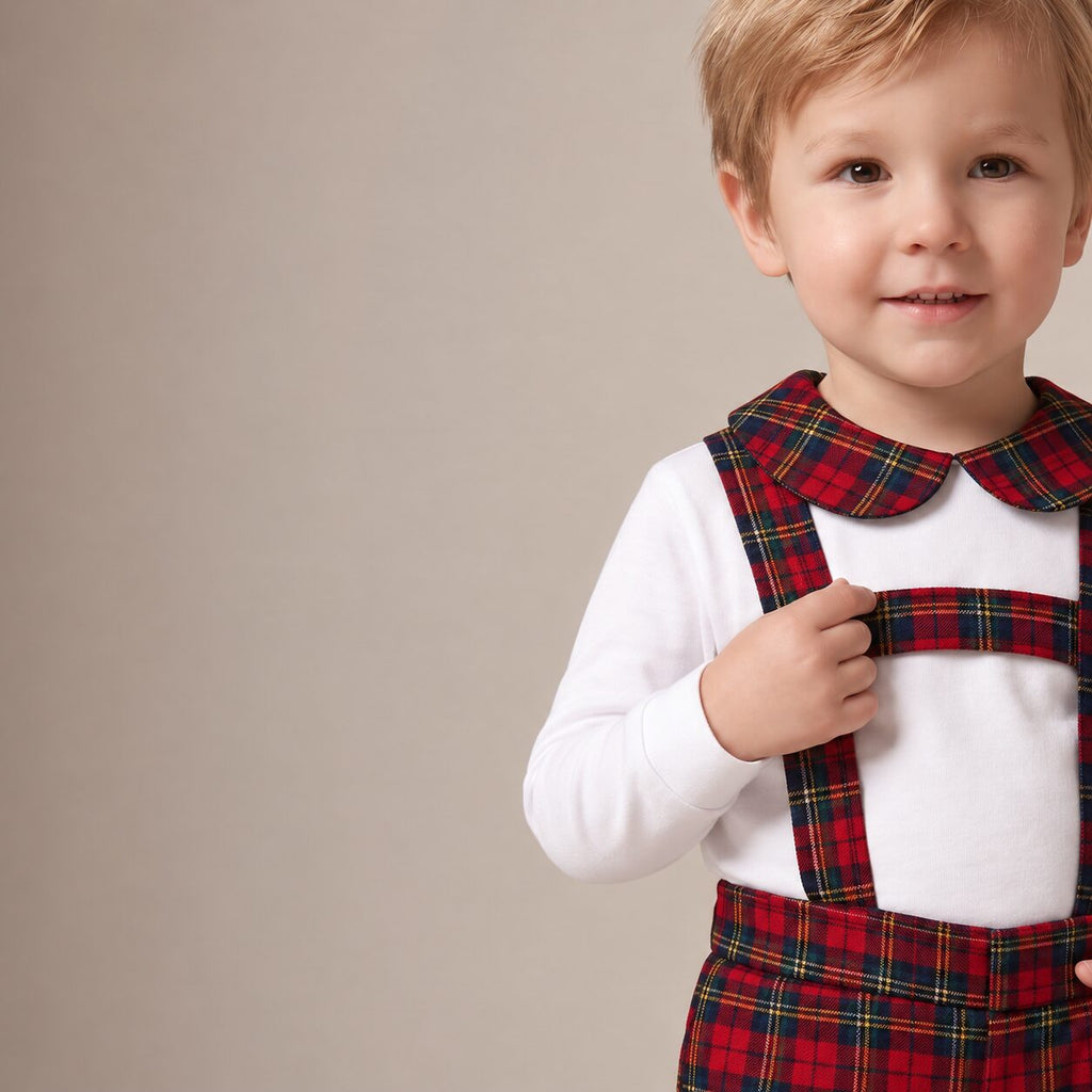 Little Dungaree Shorts in Red Stewart Tartan — Mrs. Francoise Holidays 2026