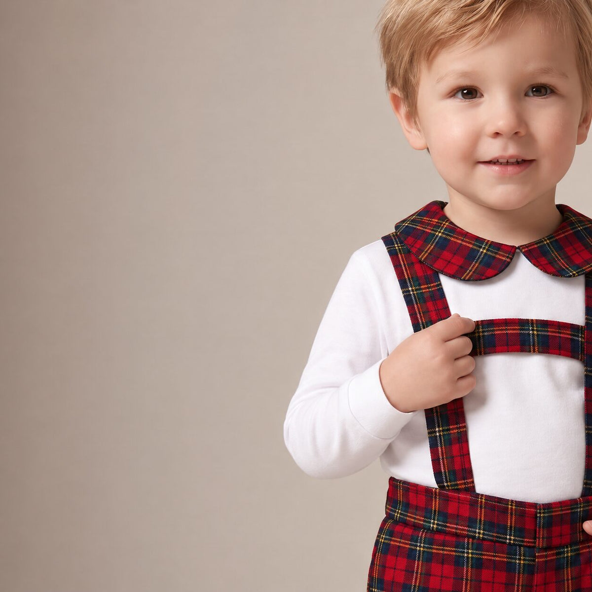 Little Dungaree Shorts in Red Stewart Tartan — Mrs. Francoise Holidays 2026
