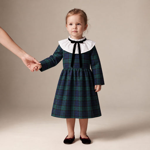 Little English Dress in Blue & Green Scottish Tartan — Mrs. Francoise Holidays 2026