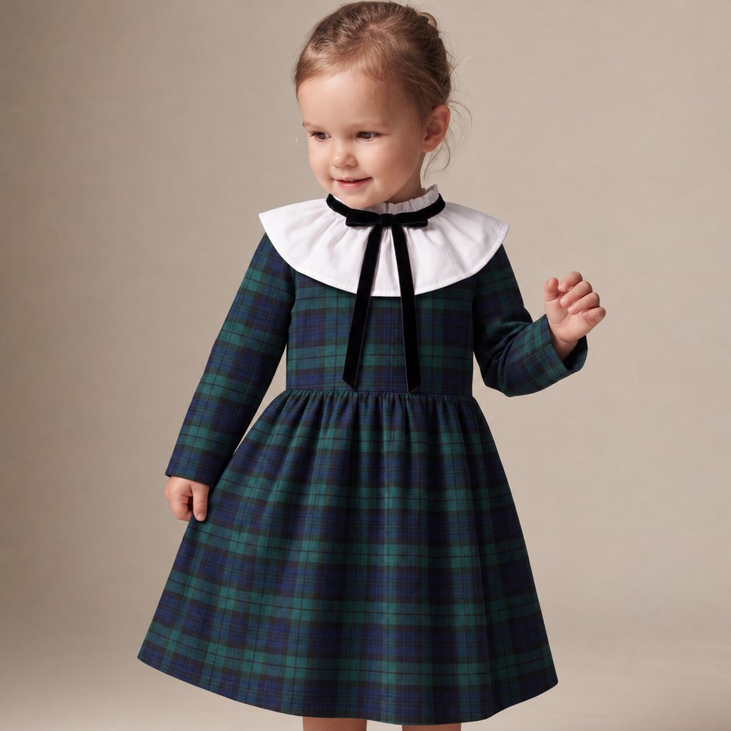 Little English Dress in Blue & Green Scottish Tartan — Mrs. Francoise Holidays 2026