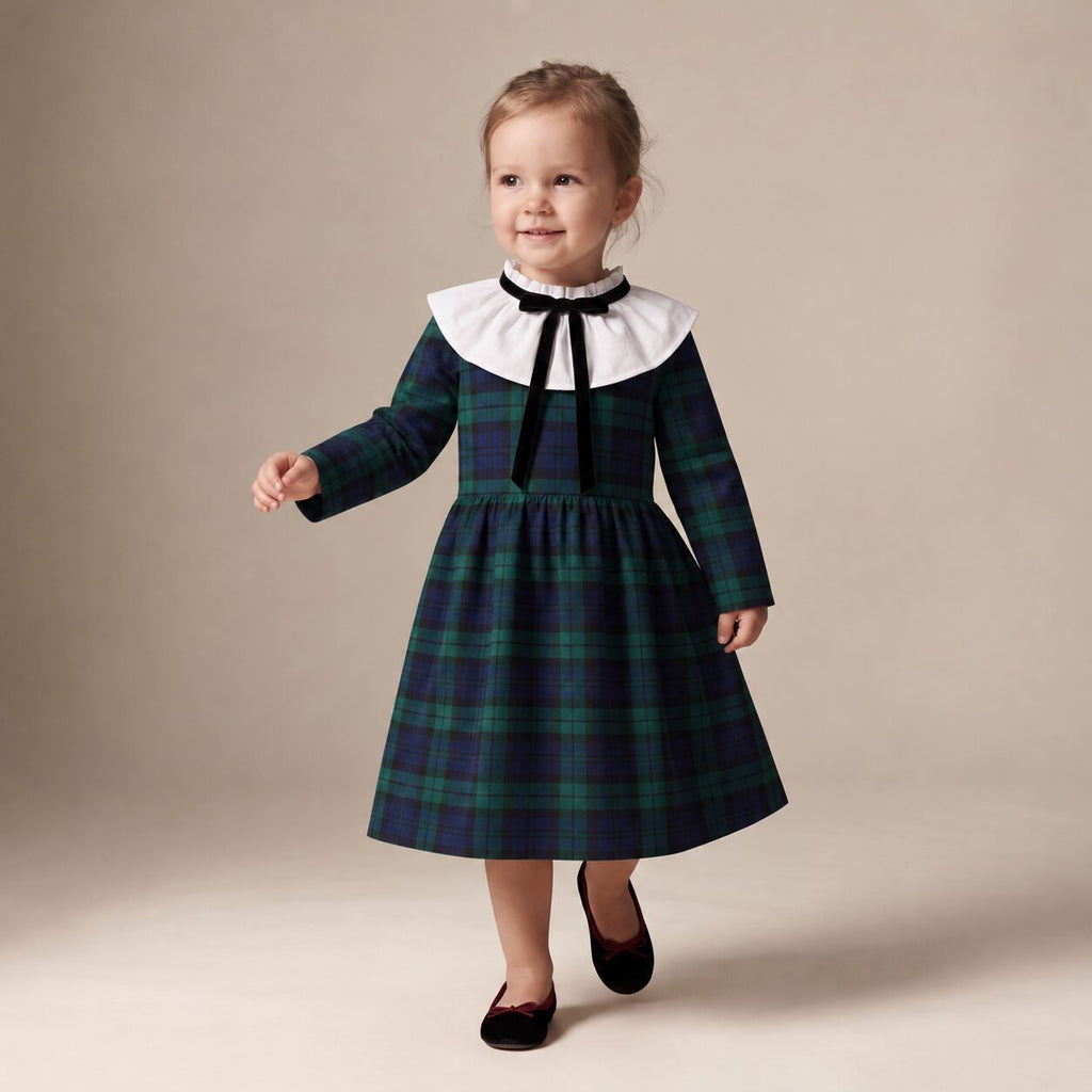 Little English Dress in Blue & Green Scottish Tartan — Mrs. Francoise Holidays 2026