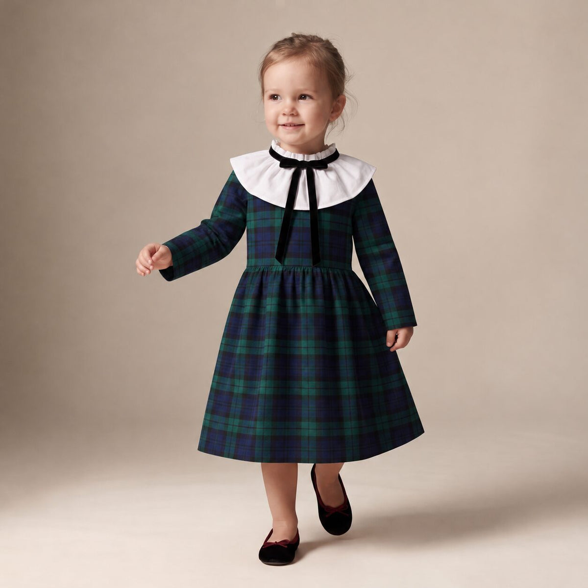 Little English Dress in Blue & Green Scottish Tartan — Mrs. Francoise Holidays 2026