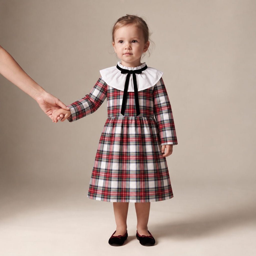 Little English Dress in Ivory Highland Tartan — Mrs. Francoise Holidays 2026