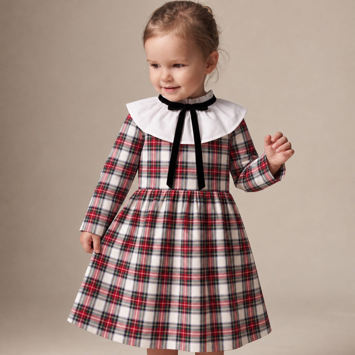 Little English Dress in Ivory Highland Tartan — Mrs. Francoise Holidays 2026