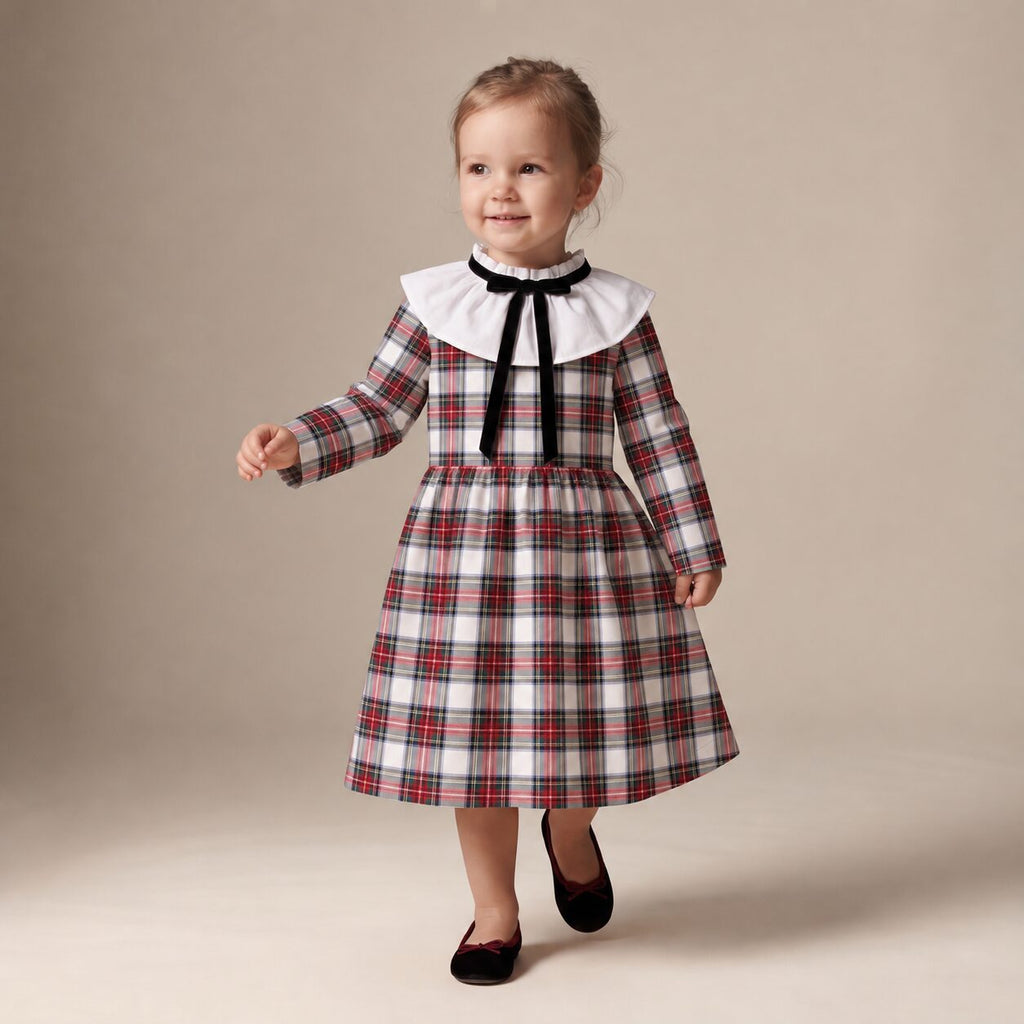 Little English Dress in Ivory Highland Tartan — Mrs. Francoise Holidays 2026