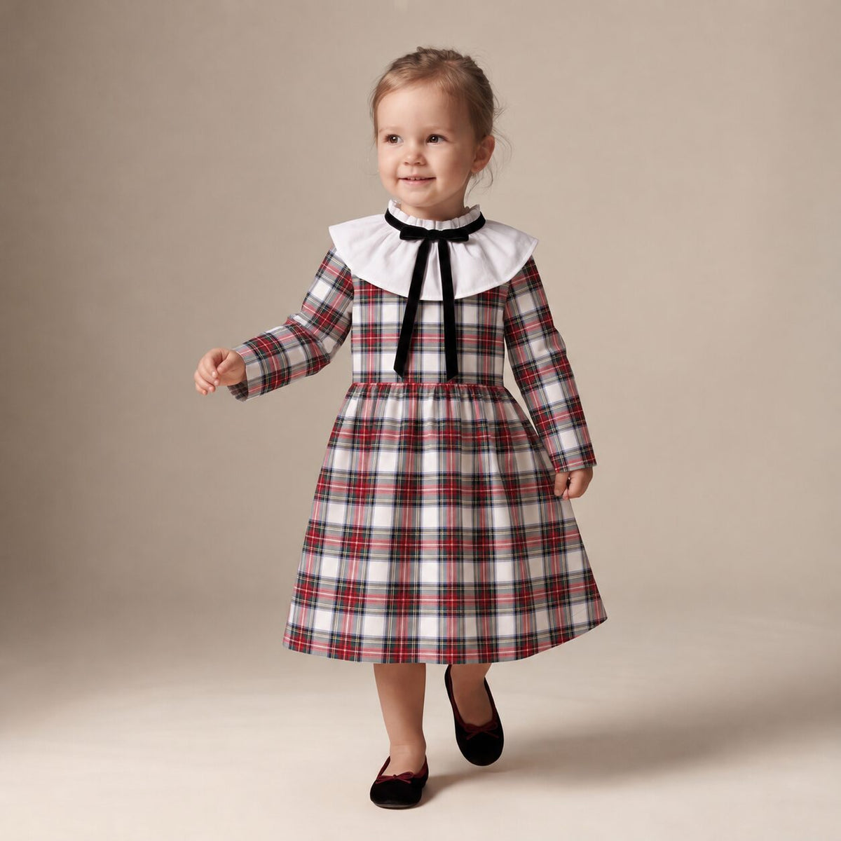 Little English Dress in Ivory Highland Tartan — Mrs. Francoise Holidays 2026