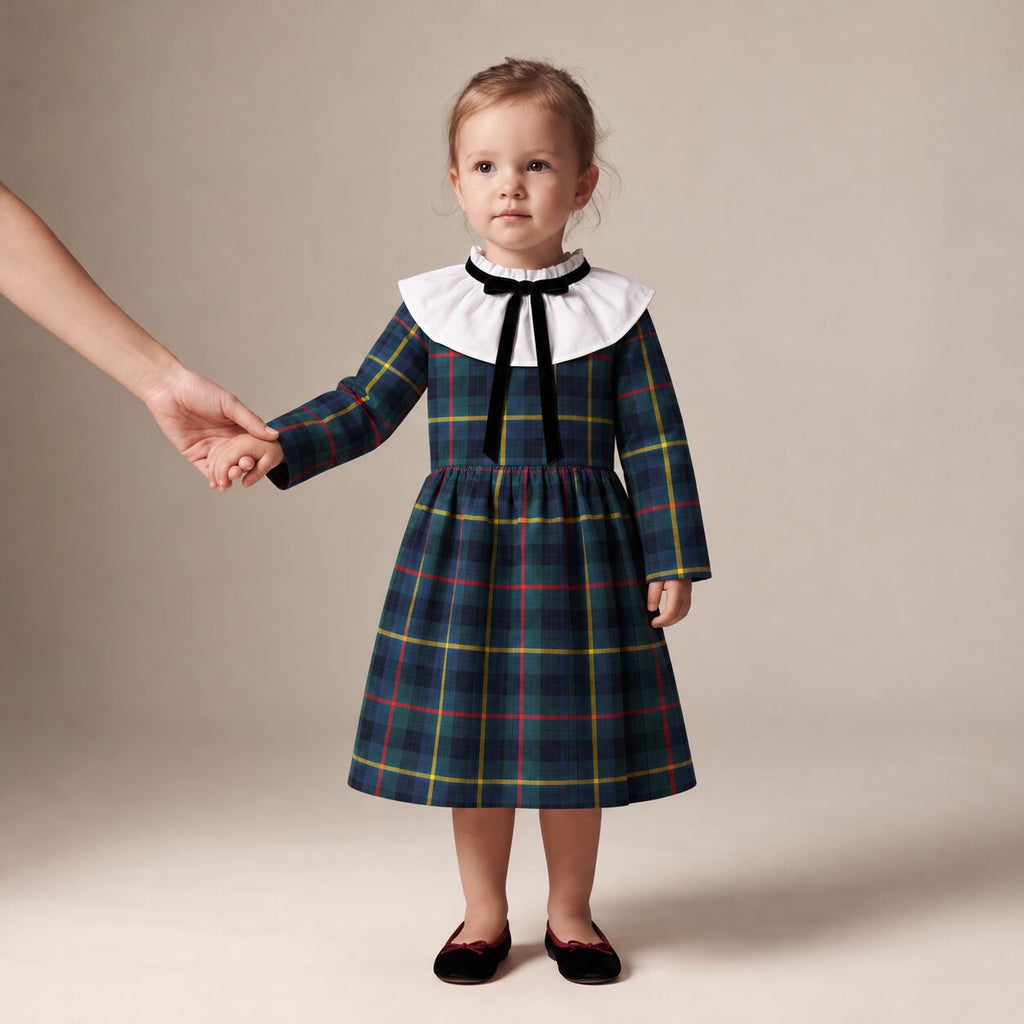 Little English Dress in Blue, Green & Stripes MacLeod Tartan — Mrs. Francoise Holidays 2026
