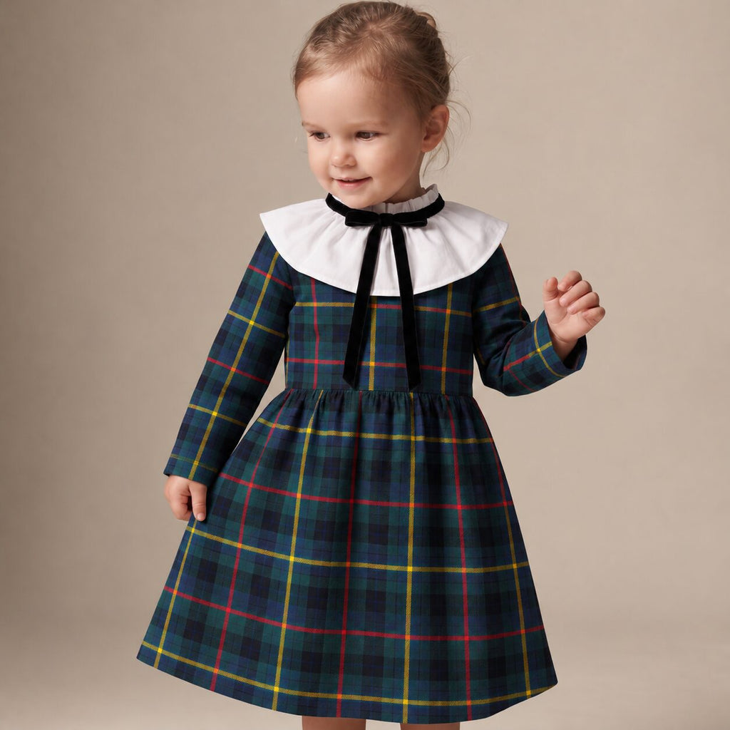 Little English Dress in Blue, Green & Stripes MacLeod Tartan — Mrs. Francoise Holidays 2026