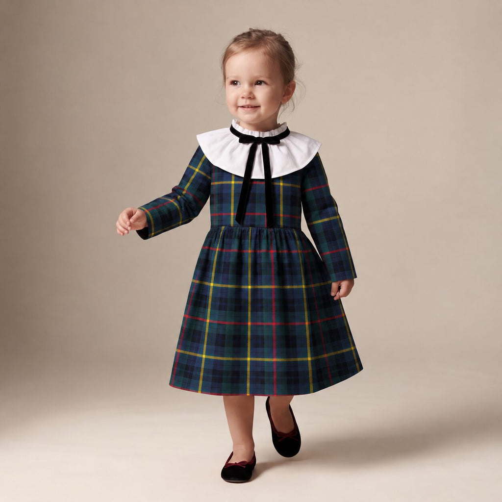 Little English Dress in Blue, Green & Stripes MacLeod Tartan — Mrs. Francoise Holidays 2026