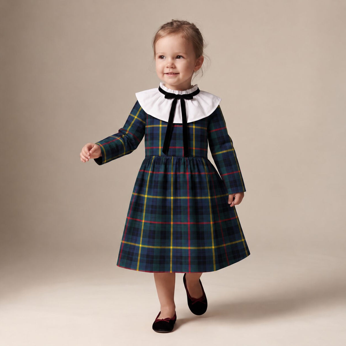 Little English Dress in Blue, Green & Stripes MacLeod Tartan — Mrs. Francoise Holidays 2026