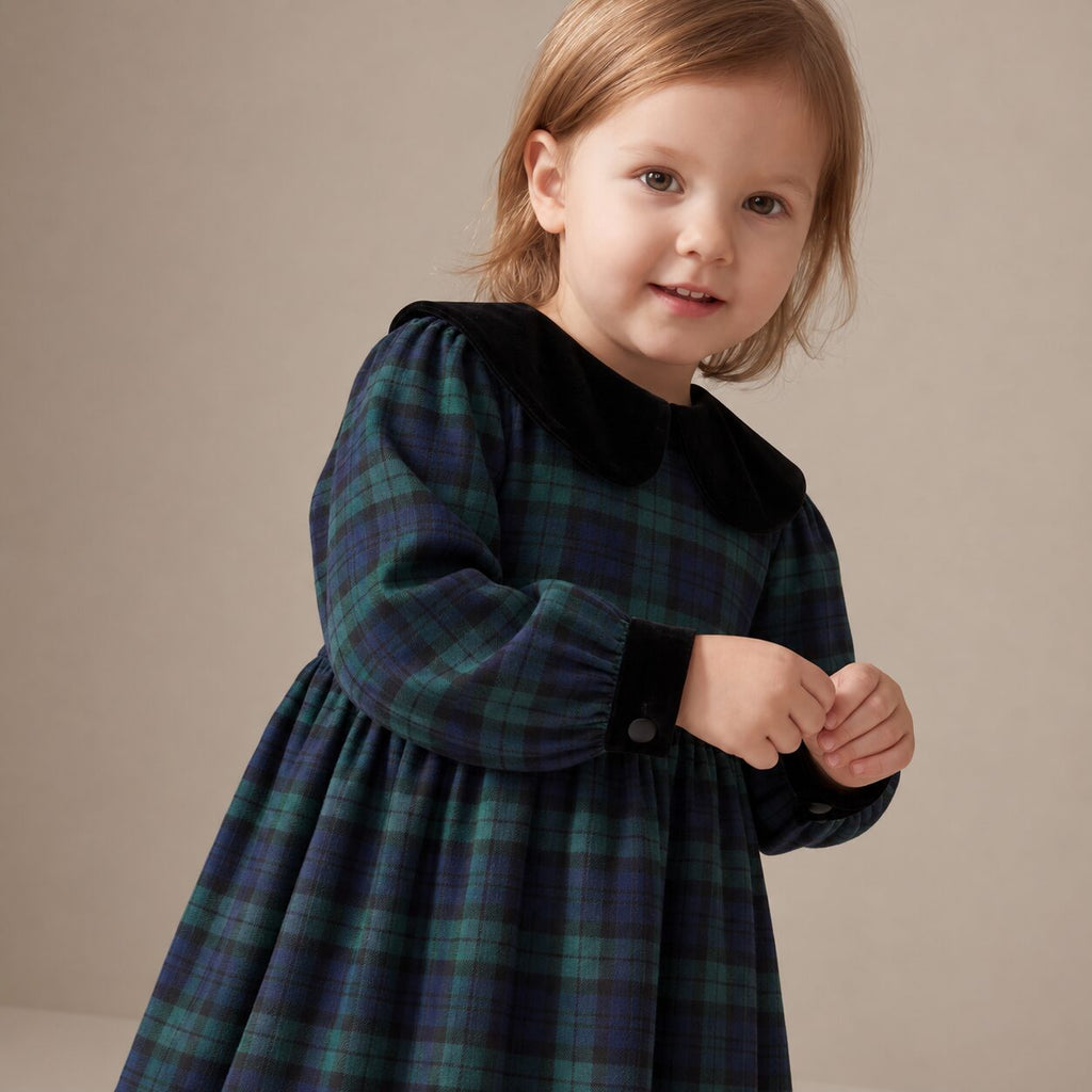 Little Festive Dress in Blue & Green Scottish Tartan — Mrs. Francoise Holidays 2026