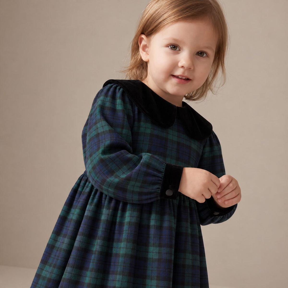 Little Festive Dress in Blue & Green Scottish Tartan — Mrs. Francoise Holidays 2026
