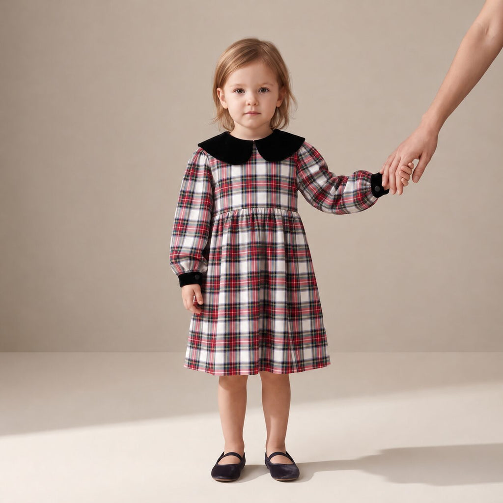 Little Festive Dress in Ivory Highland Tartan — Mrs. Francoise Holidays 2026