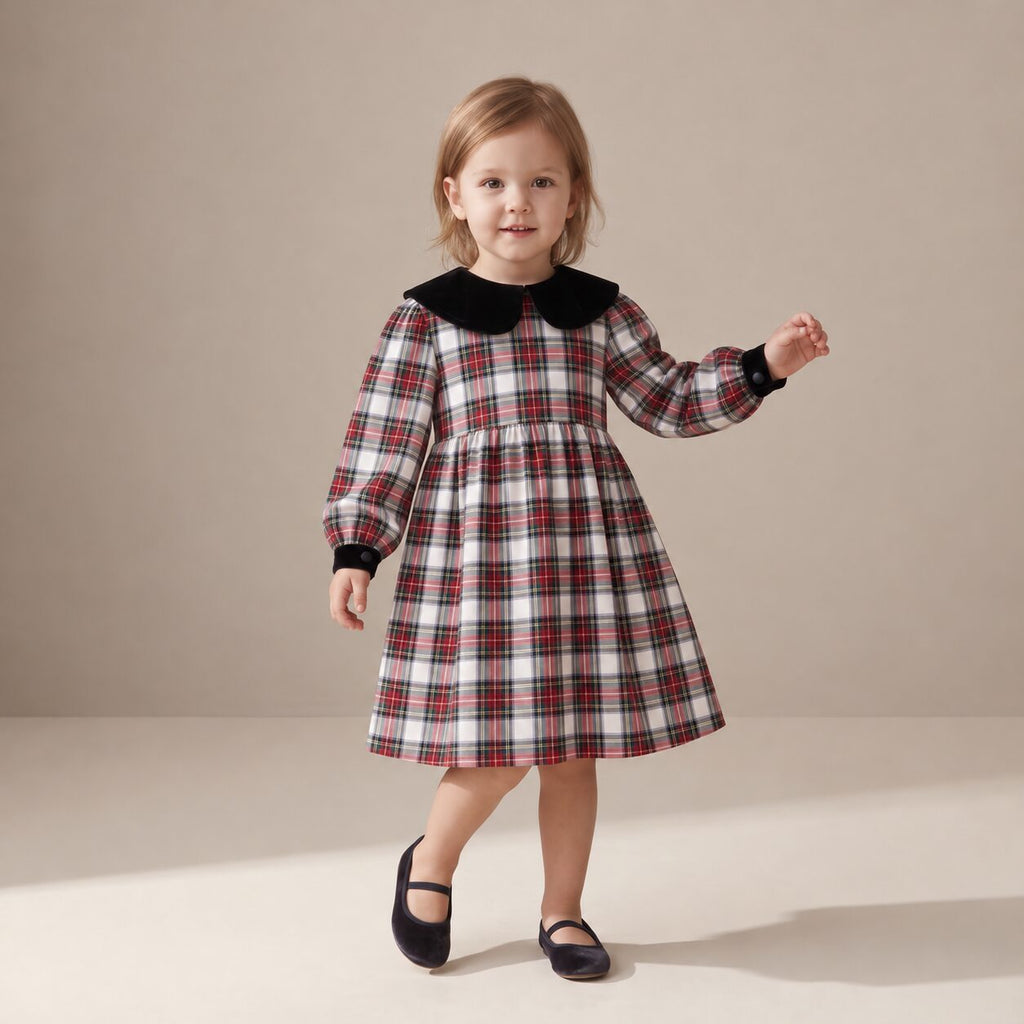 Little Festive Dress in Ivory Highland Tartan — Mrs. Francoise Holidays 2026