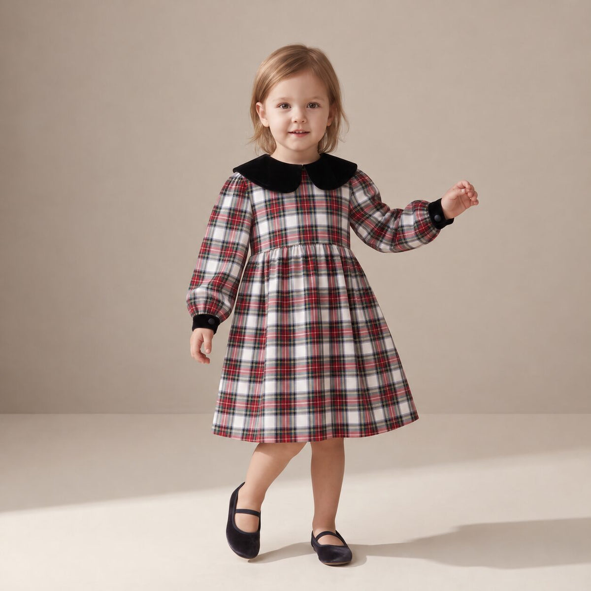 Little Festive Dress in Ivory Highland Tartan — Mrs. Francoise Holidays 2026