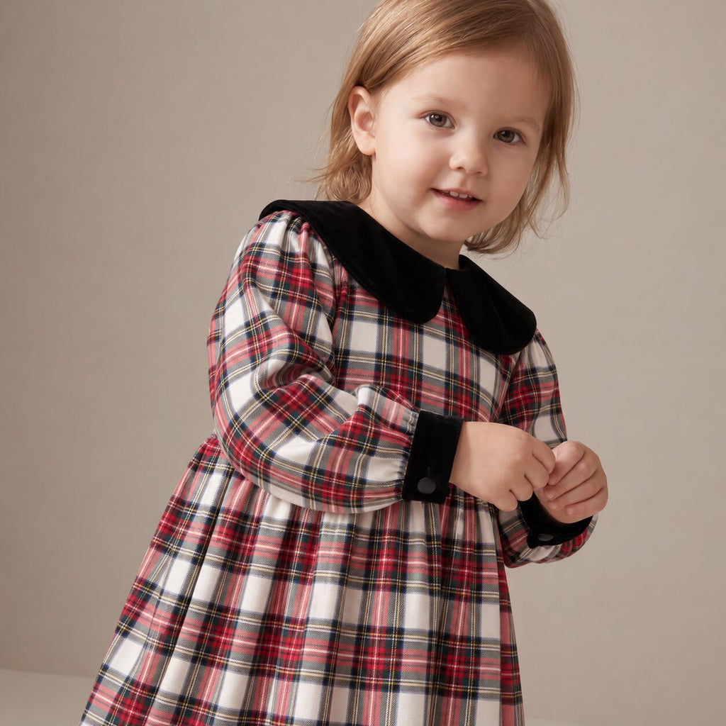 Little Festive Dress in Ivory Highland Tartan — Mrs. Francoise Holidays 2026
