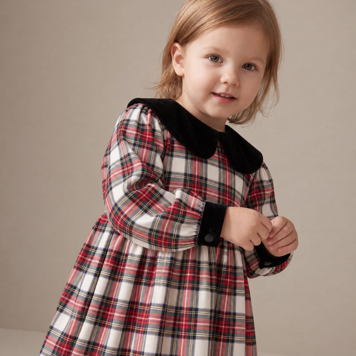 Little Festive Dress in Ivory Highland Tartan — Mrs. Francoise Holidays 2026