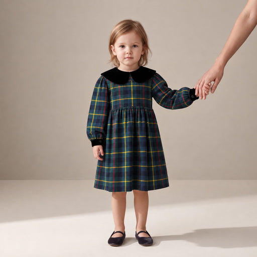 Little Festive Dress in Blue, Green & Stripes MacLeod Tartan — Mrs. Francoise Holidays 2026