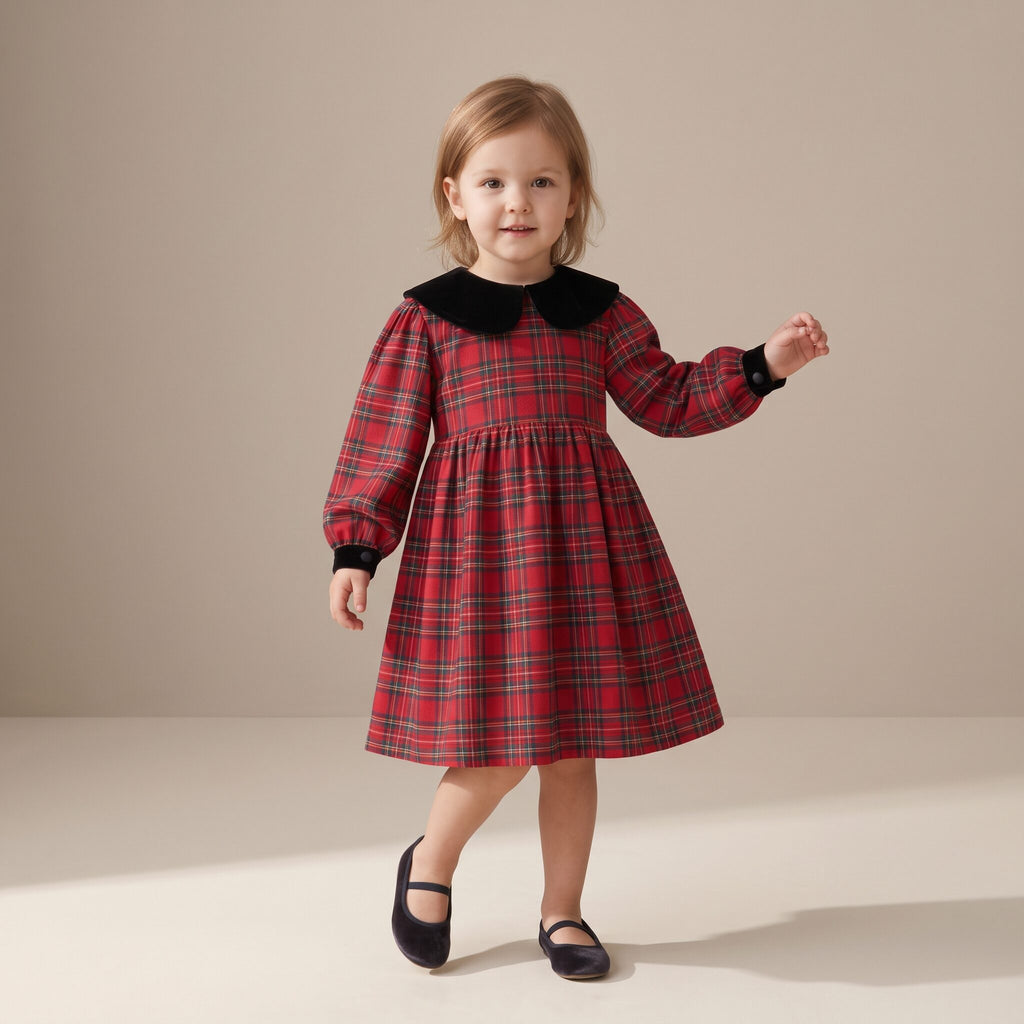Little Festive Dress in Red Stewart Tartan — Mrs. Francoise Holidays 2026
