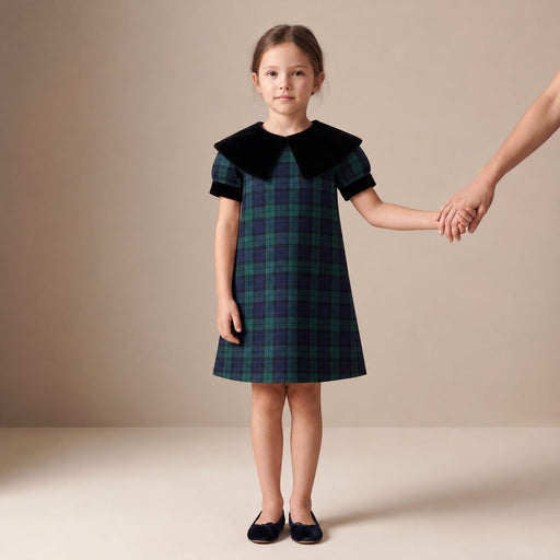 Little Italian Dress in Blue & Green Scottish Tartan — Mrs. Francoise Holidays 2026