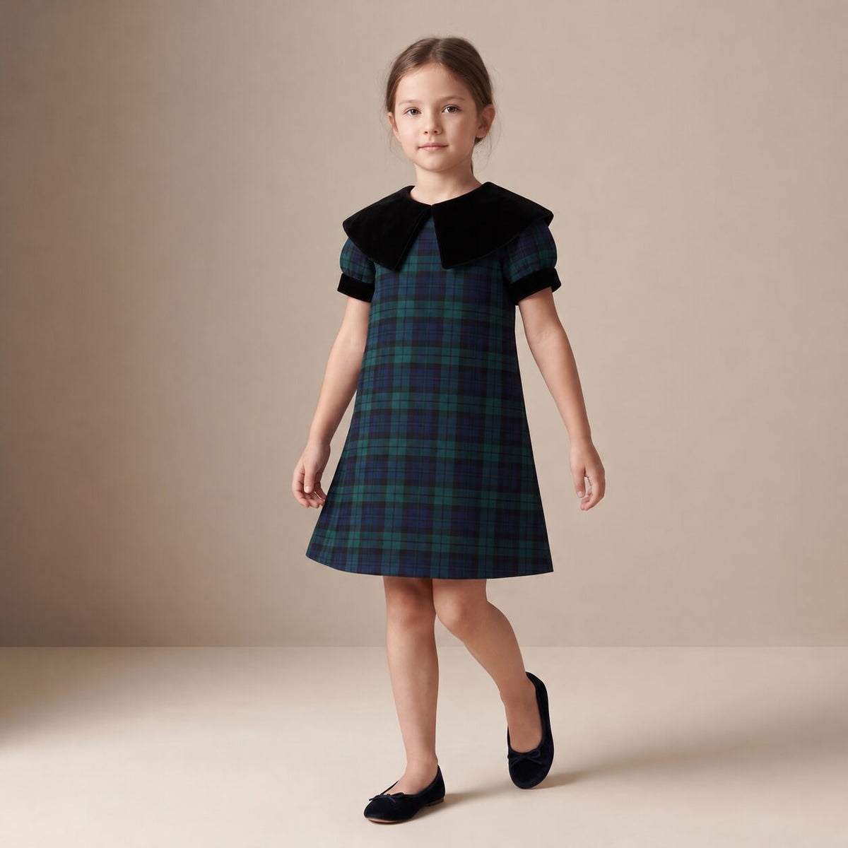 Little Italian Dress in Blue & Green Scottish Tartan — Mrs. Francoise Holidays 2026