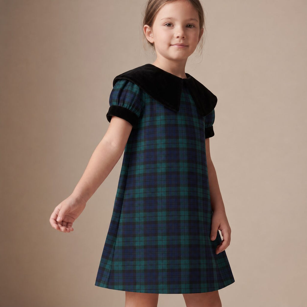 Little Italian Dress in Blue & Green Scottish Tartan — Mrs. Francoise Holidays 2026