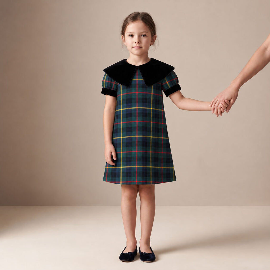 Little Italian Dress in Blue, Green & Stripes MacLeod Tartan — Mrs. Francoise Holidays 2026
