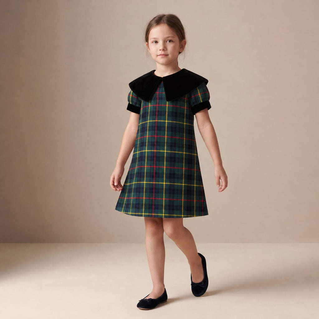 Little Italian Dress in Blue, Green & Stripes MacLeod Tartan — Mrs. Francoise Holidays 2026