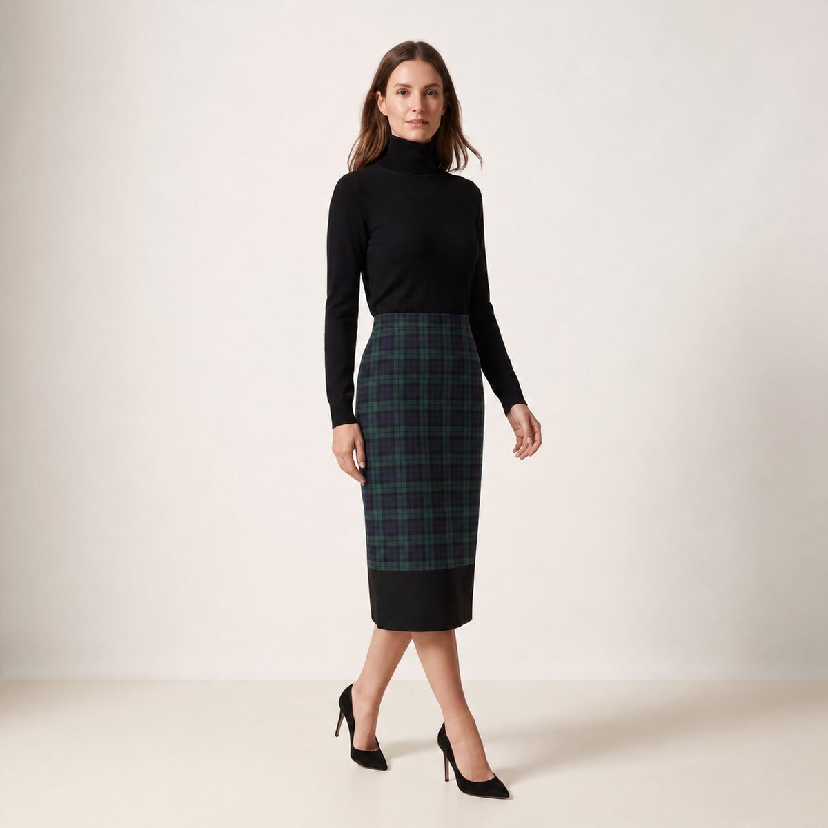 The Longuette Skirt in Blue & Green Scottish Tartan — Mrs. Francoise Holidays 2026