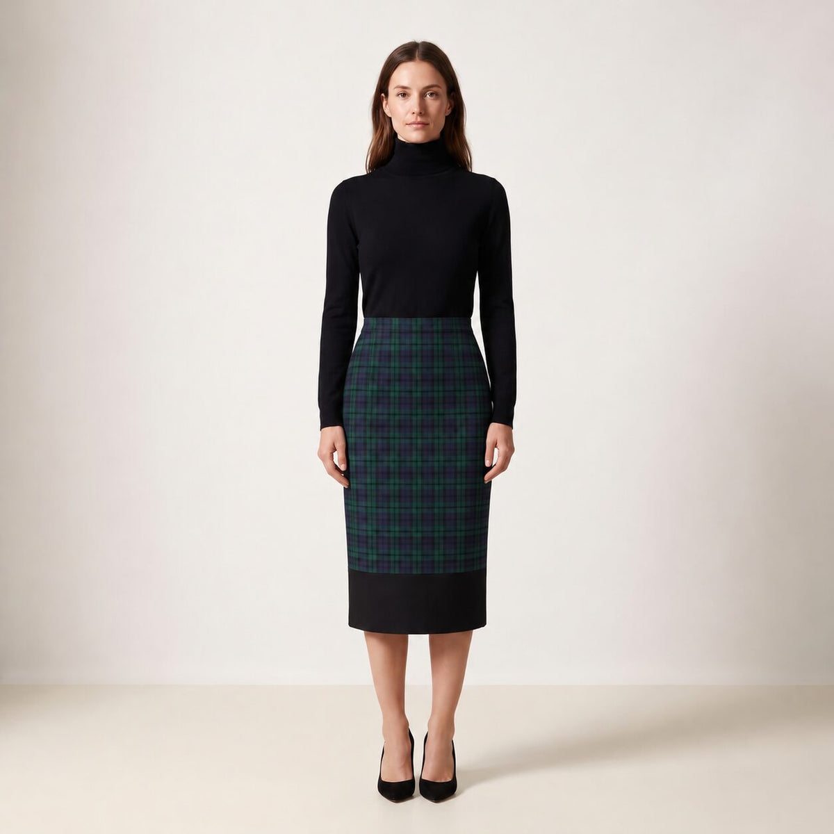 The Longuette Skirt in Blue & Green Scottish Tartan — Mrs. Francoise Holidays 2026