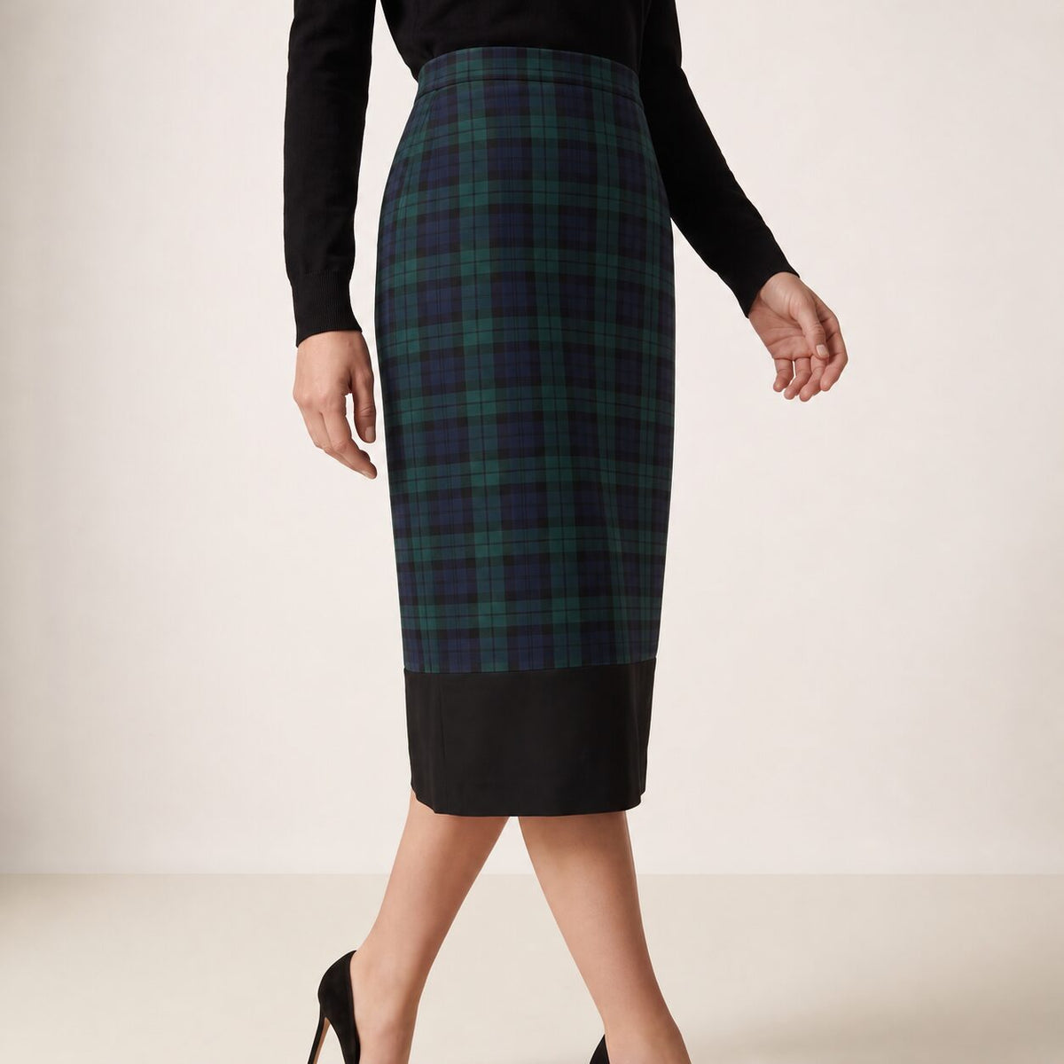 The Longuette Skirt in Blue & Green Scottish Tartan — Mrs. Francoise Holidays 2026