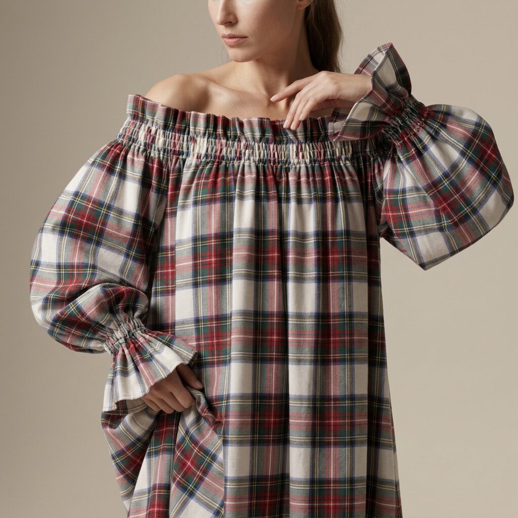 The Maximalist Dress in Ivory Highland Tartan — Mrs. Francoise Holidays 2026