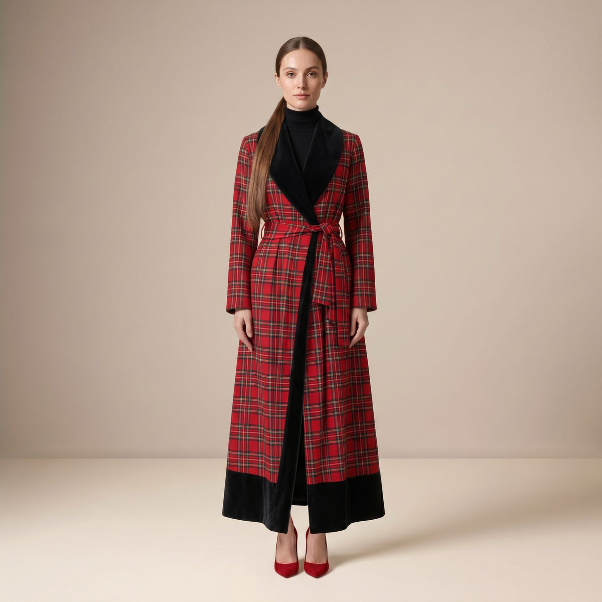 The Midnight Coat in Red Stewart Tartan — Mrs. Francoise Holidays 2026