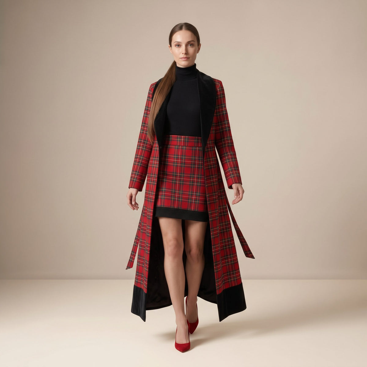 The Midnight Coat in Red Stewart Tartan — Mrs. Francoise Holidays 2026
