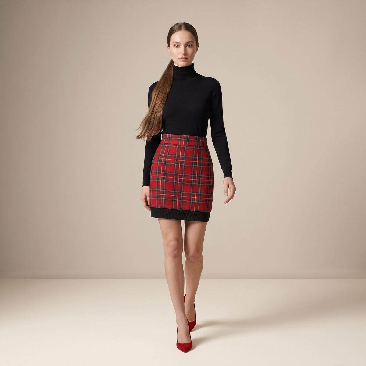 The Midnight Mini Skirt in Red Stewart Tartan — Mrs. Francoise Holidays 2026