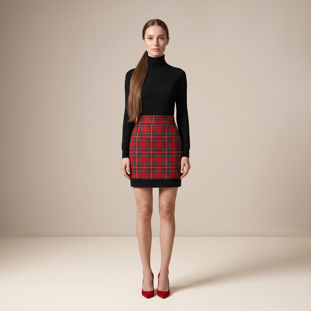 The Midnight Mini Skirt in Red Stewart Tartan — Mrs. Francoise Holidays 2026