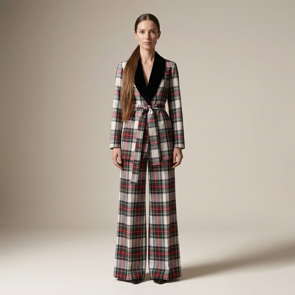 The Smoking Jacket in Ivory Highland Tartan — Mrs. Francoise Holidays 2026