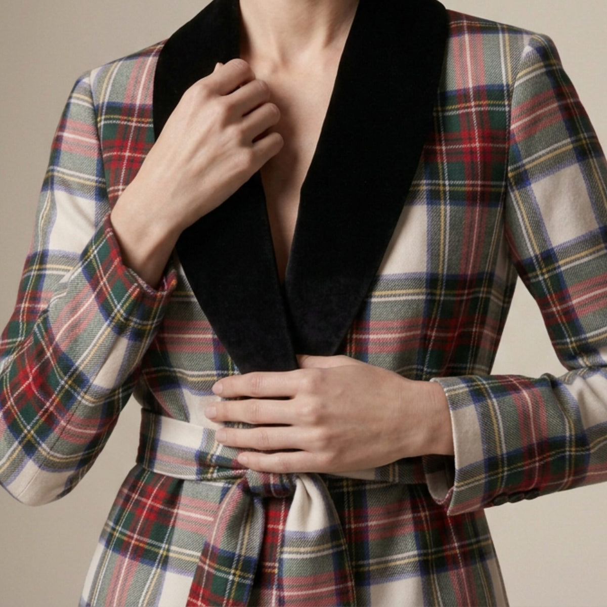 The Smoking Jacket in Ivory Highland Tartan — Mrs. Francoise Holidays 2026