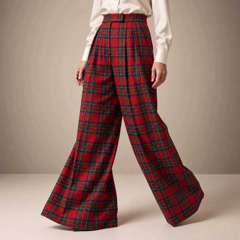 The Smoking Pants in Ivory Highland Tartan — Mrs. Francoise Holidays 2026