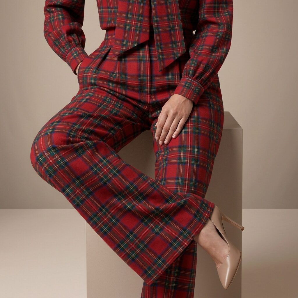 The Smoking Pants in Ivory Highland Tartan — Mrs. Francoise Holidays 2026