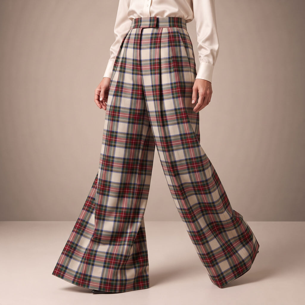 The Smoking Pants in Ivory Highland Tartan — Mrs. Francoise Holidays 2026