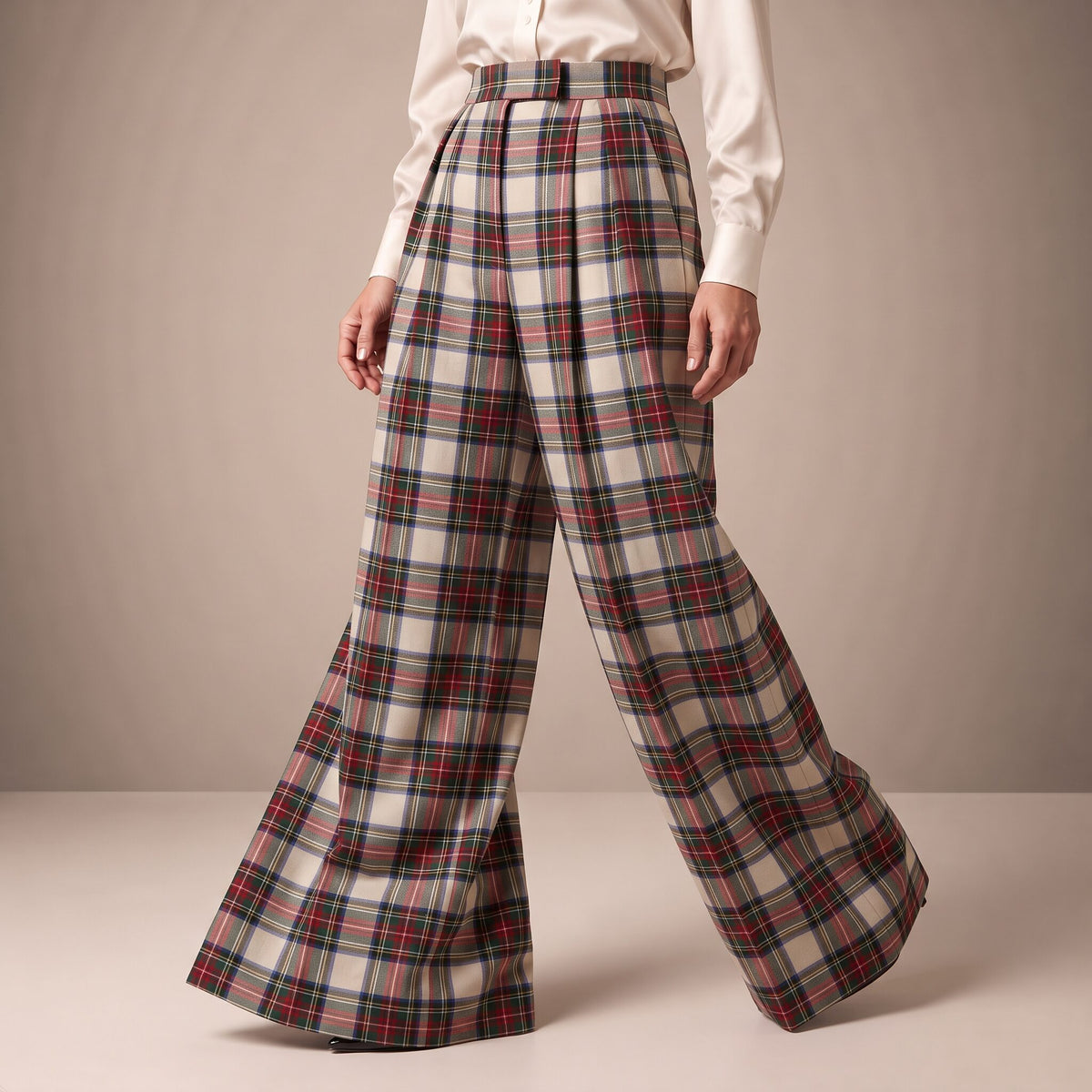 The Smoking Pants in Ivory Highland Tartan — Mrs. Francoise Holidays 2026