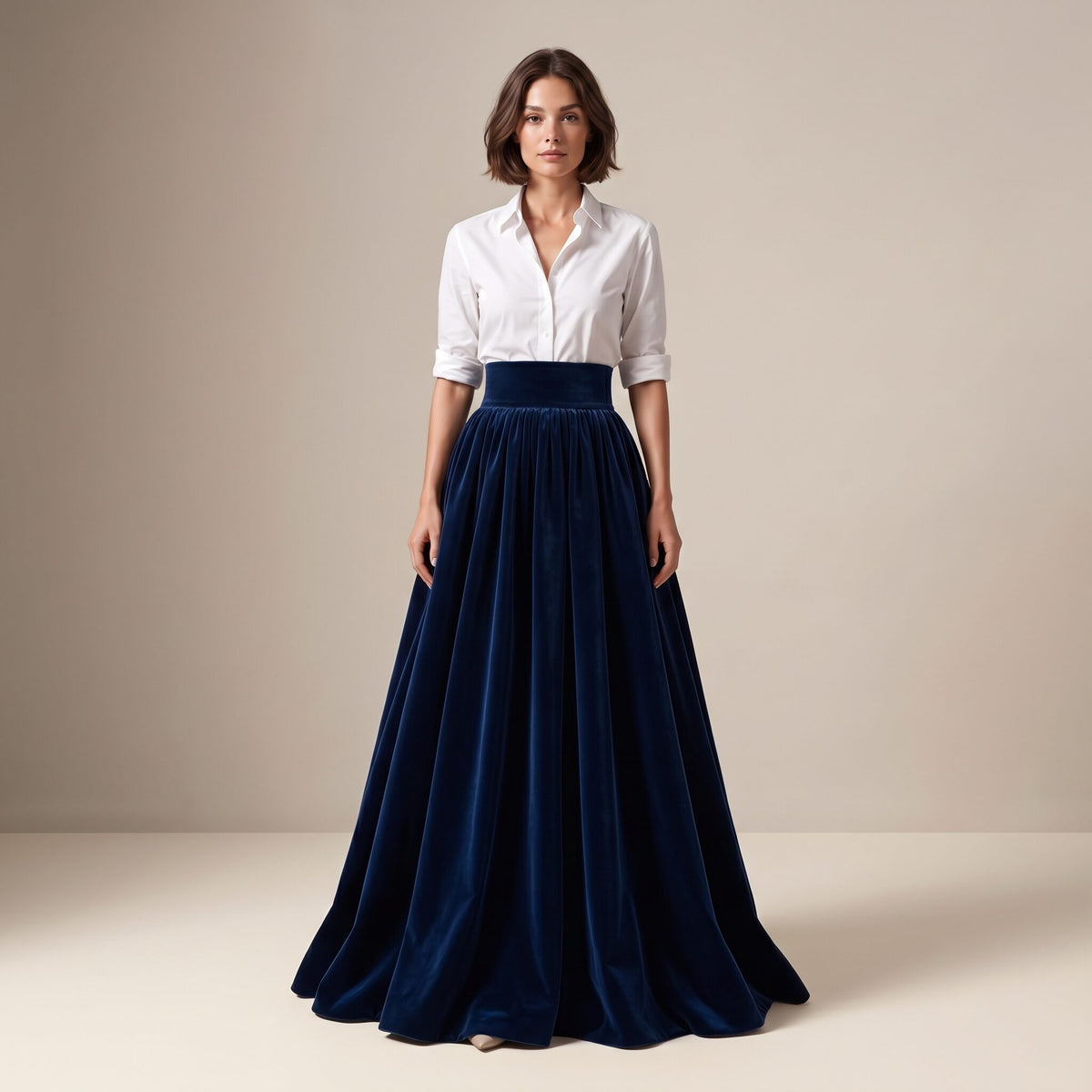 The Velvet Ball Skirt in Navy Velvet — Mrs. Francoise Holidays 2026