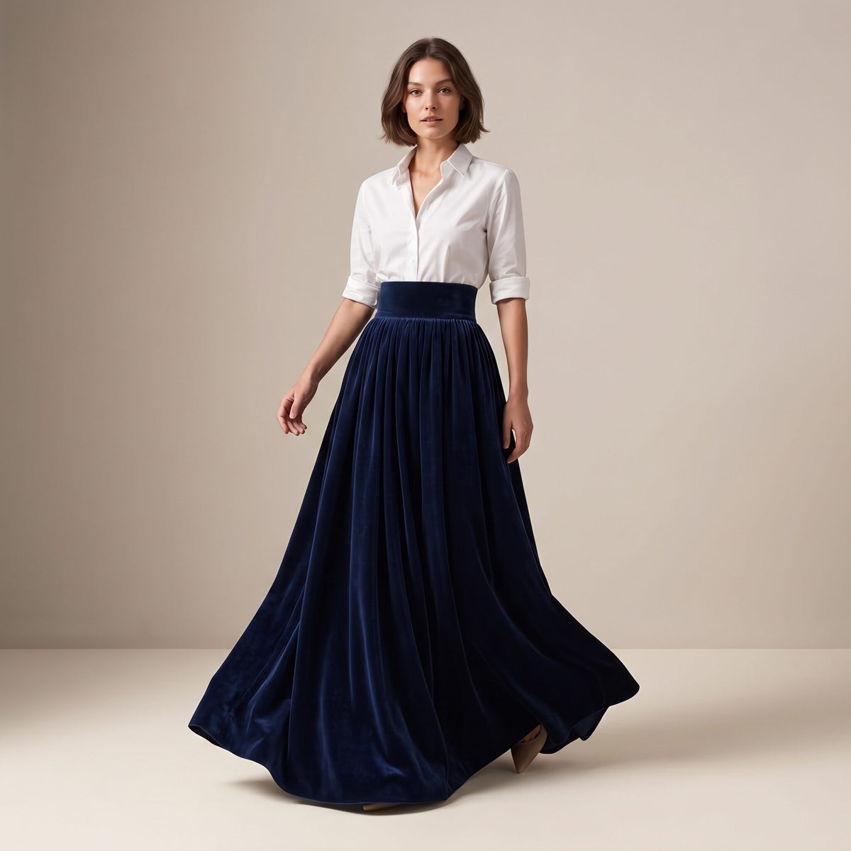 The Velvet Ball Skirt in Navy Velvet — Mrs. Francoise Holidays 2026