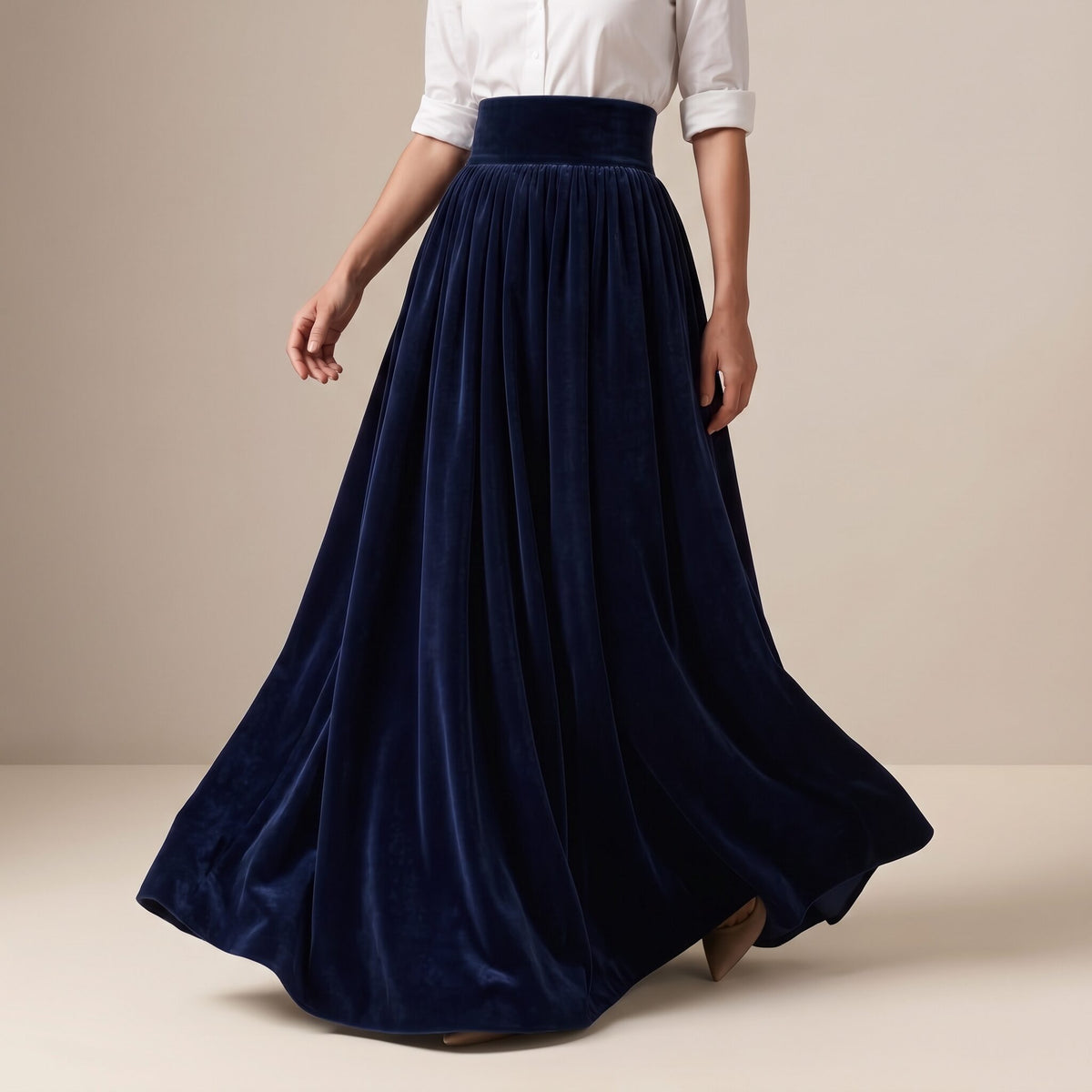 The Velvet Ball Skirt in Navy Velvet — Mrs. Francoise Holidays 2026